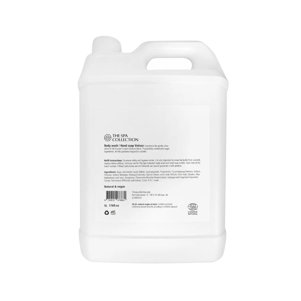 Body wash/hand soap | 5 liter jerrycan | The Spa Collection Vetiver | Ecocert Cosmos Natural in case of 2